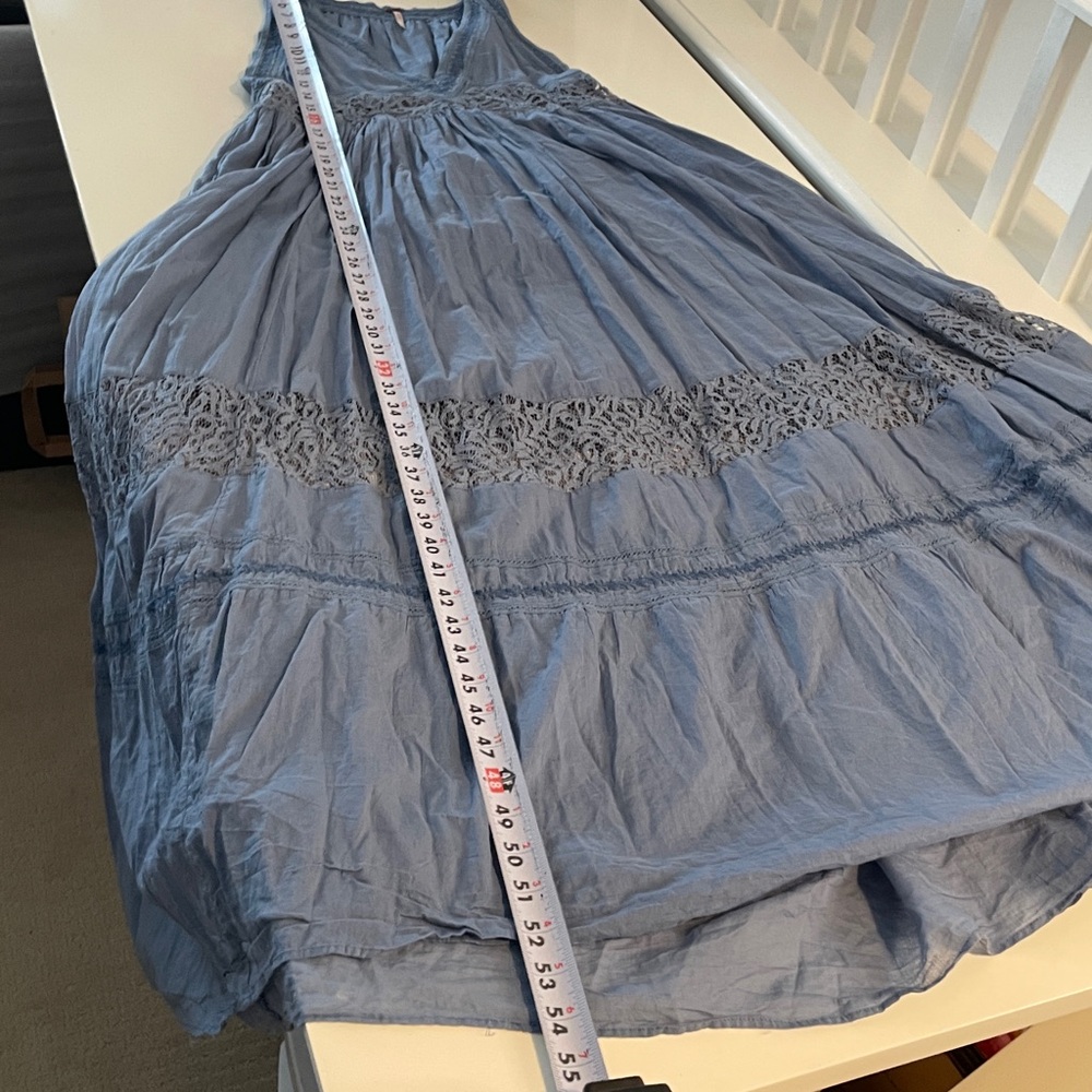 Free People Dusty Blue Sleeveless Maxi Dress Laced Embroidered Size Small - Picture 9 of 11
